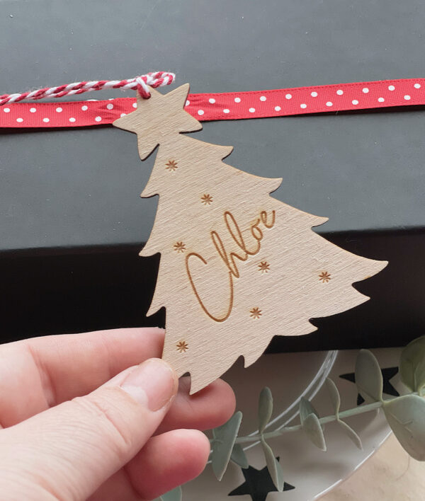 GIFT TAG Personalised NAME Wooden Christmas Tree - Image 4