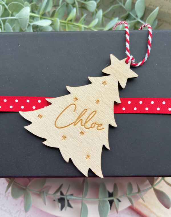 GIFT TAG Personalised NAME Wooden Christmas Tree - Image 3