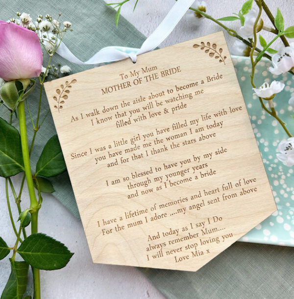 MOTHER Of The BRIDE Hanging Wooden Sign Plaque