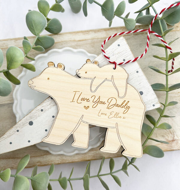 I Love You Daddy Personalised Daddy Bear & Baby Bear Decoration