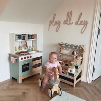 PLAY ALL DAY 80cm Playroom Sign Scribble Font - Wall Art