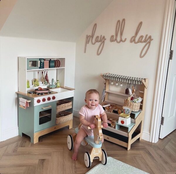 PLAY ALL DAY 80cm Playroom Sign Scribble Font - Wall Art