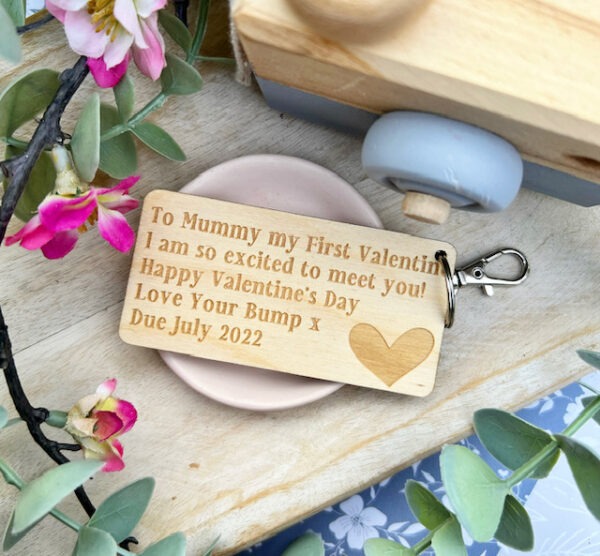 MUMMY TO BE My First Valentine - Baby Bump Valentine's Keyring