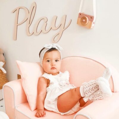 PLAY Large 60cm Calligraphy Wooden Sign - Nursery Sign
