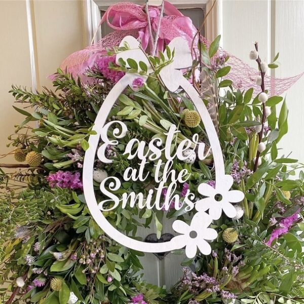 EASTER Personalised Wooden Hanging Wreath Sign