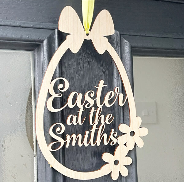 EASTER Personalised Wooden Hanging Wreath Sign - Image 4