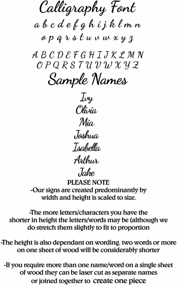 Wooden Name Sign 80cm in CALLIGRAPHY Font - Image 11