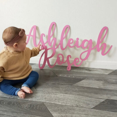 Wooden Double Name Sign in SWIRLY Font