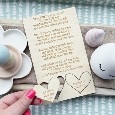 FIRST DAY at SCHOOL Wooden Card & Pop Out Hug Tokens