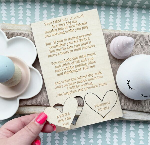 FIRST DAY at SCHOOL Wooden Card & Pop Out Hug Tokens