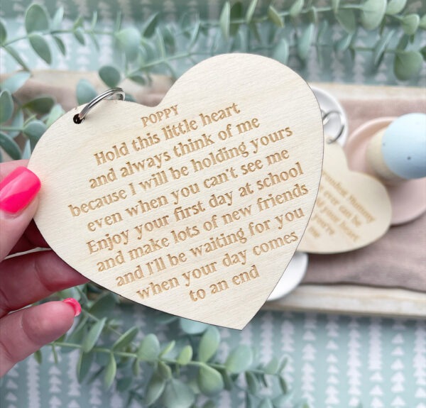 FIRST DAY at SCHOOL Bag Tag & Parent Keyring - 1st Day at School Wooden Hug Token - Image 2