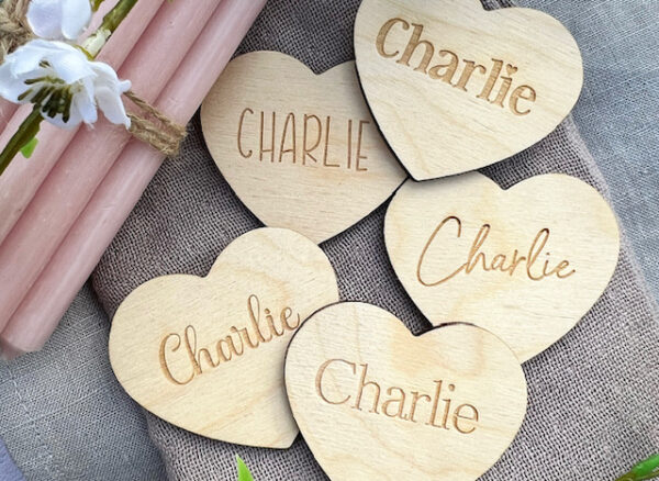 Personalised Mini Wooden Wedding Hearts - Table Decor Names - Image 2