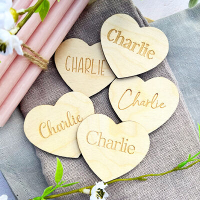 Personalised Mini Wooden Wedding Hearts - Table Decor Names