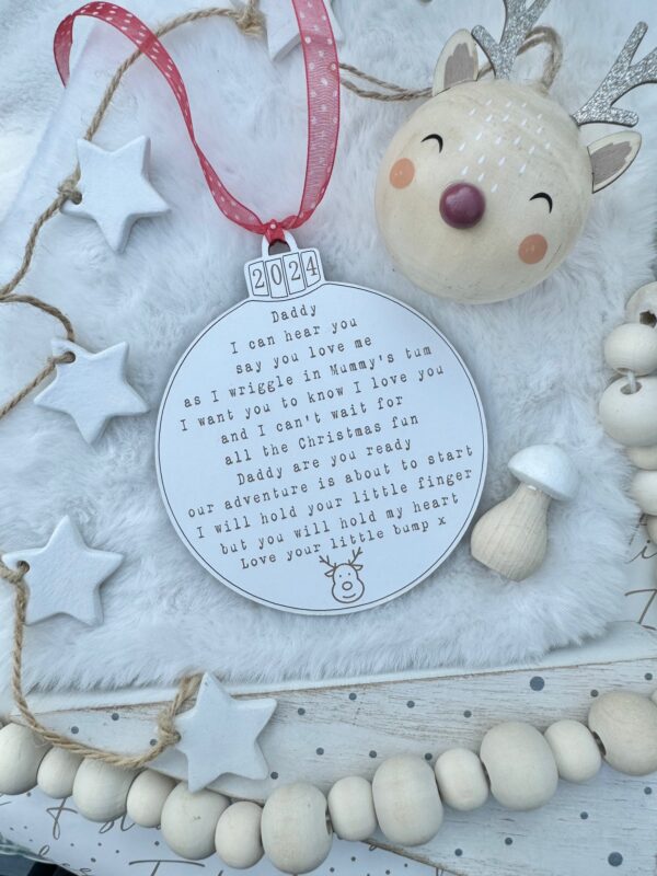 Merry Christmas 2024 Daddy To Be Hanging PLY Bauble Decoration (WH) - Image 3