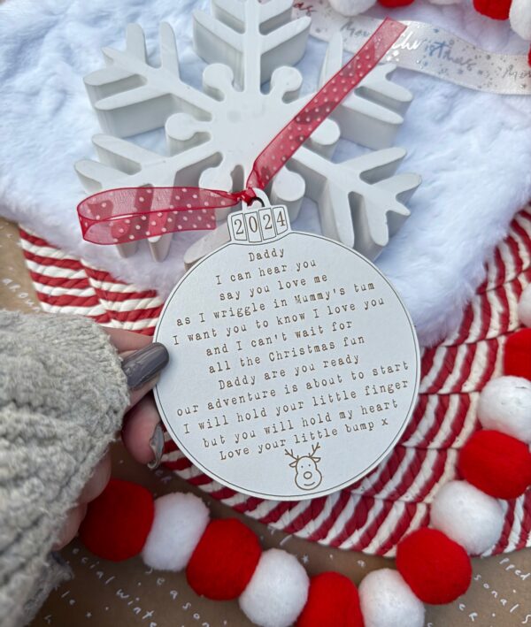 Merry Christmas 2024 Daddy To Be Hanging PLY Bauble Decoration (WH)