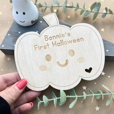 FIRST HALLOWEEN Personalised Wooden Pumpkin Decoration