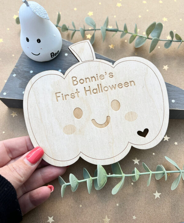 FIRST HALLOWEEN Personalised Wooden Pumpkin Decoration