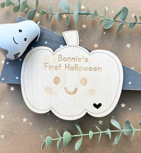 FIRST HALLOWEEN Personalised Wooden Pumpkin Decoration - Image 2