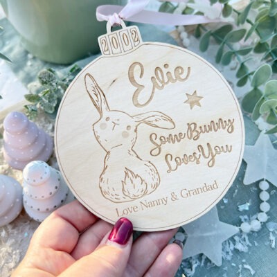 Christmas Some Bunny Loves You Personalised Bauble