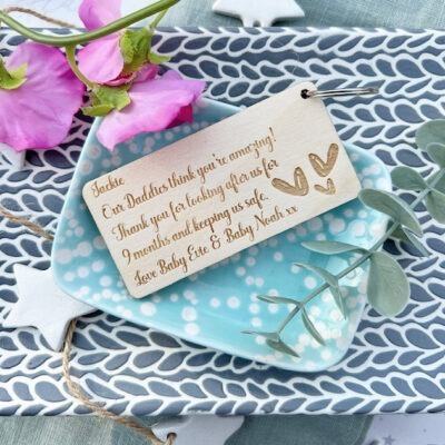 Surrogate Gift Personalised Keyring - 9 Months Keeping Me Safe