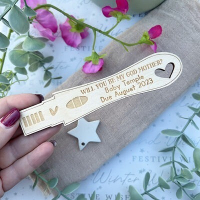 Will You Be My Godparent Wooden Pregnancy Test