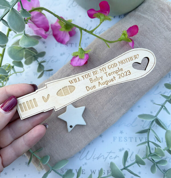 Will You Be My Godparent Wooden Pregnancy Test