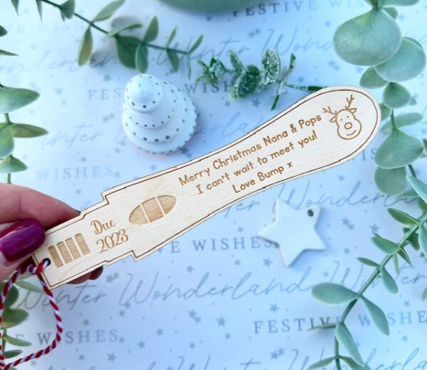 Personalised Wooden CHRISTMAS Pregnancy Test - GRANDPARENTS