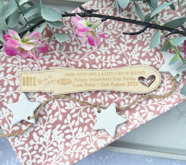 Daddy To Be Valentines Made With Love & Science Wooden PREGNANCY TEST - Image 2