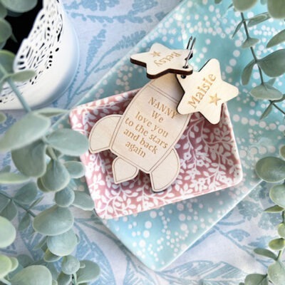Grandparent Love You To The Stars & Back Rocket Personalised Wooden Keyring