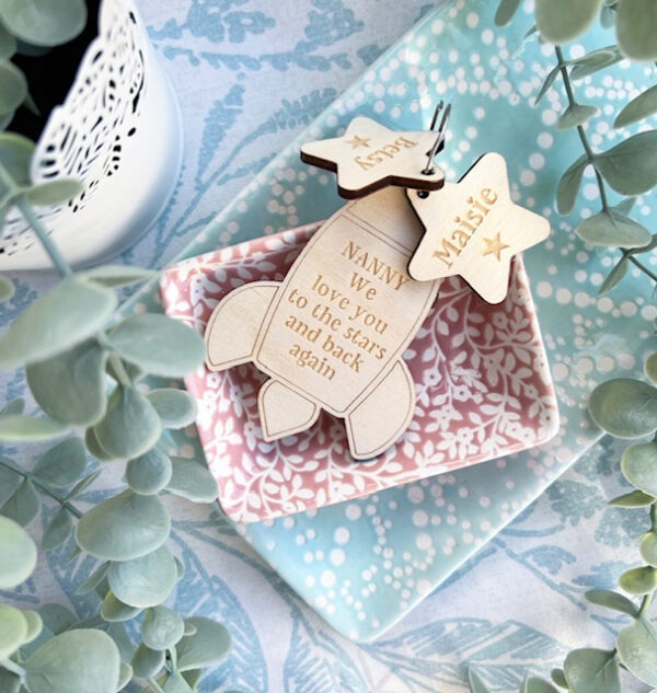Love You To The Stars & Back Rocket Personalised Wooden Keyring - Image 4