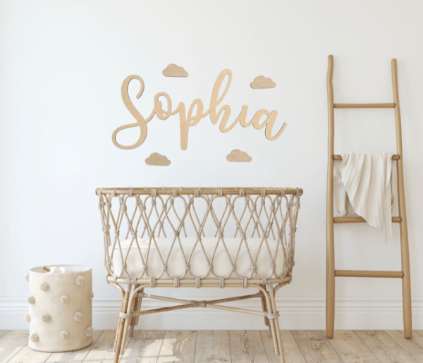 Wooden Name Sign & Clouds - SWIRLY FONT - Image 9