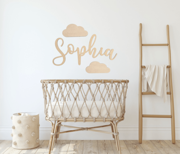 Wooden Name Sign & Clouds - SWIRLY FONT - Image 7