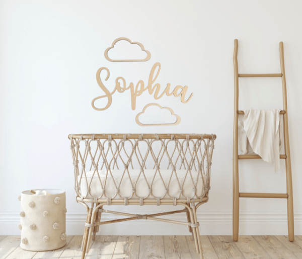 Wooden Name Sign & Clouds - SWIRLY FONT - Image 4