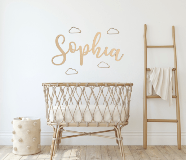 Wooden Name Sign & Clouds - SWIRLY FONT - Image 5