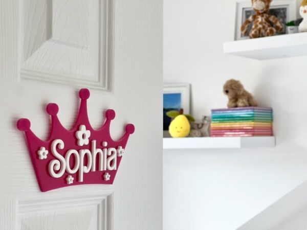 BARBIE Style Personalised 3D Tiara Pink & White Name Door Sign - Image 2