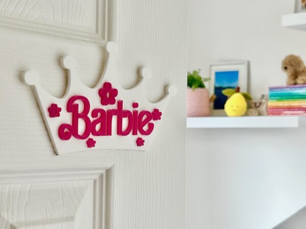 BARBIE Style Personalised 3D Tiara Pink & White Name Door Sign - Image 6