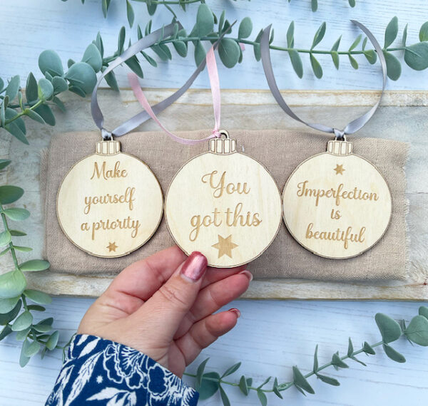 Inspirational Baubles (SET OF 3) Wooden Quote Baubles