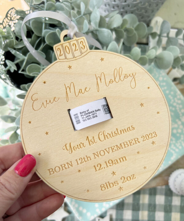 Baby's First Christmas Birth Hospital Band Bauble Decoration