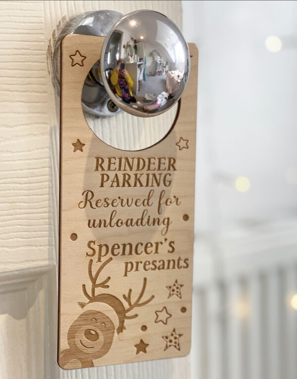 REINDEER PARKING Personalised DOOR Sign - Children's Bedroom Sign