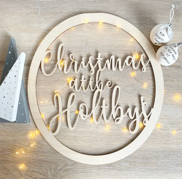 Personalised Family Christmas Wooden Hoop Garland Sign