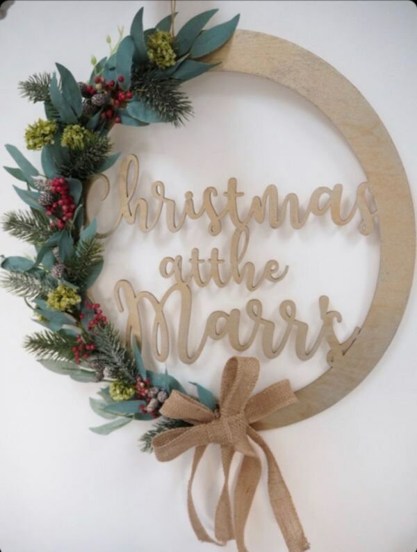Personalised Family Christmas Wooden Hoop Garland Sign - Image 2