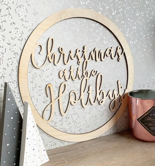 Personalised Family Christmas Wooden Hoop Garland Sign - Image 3