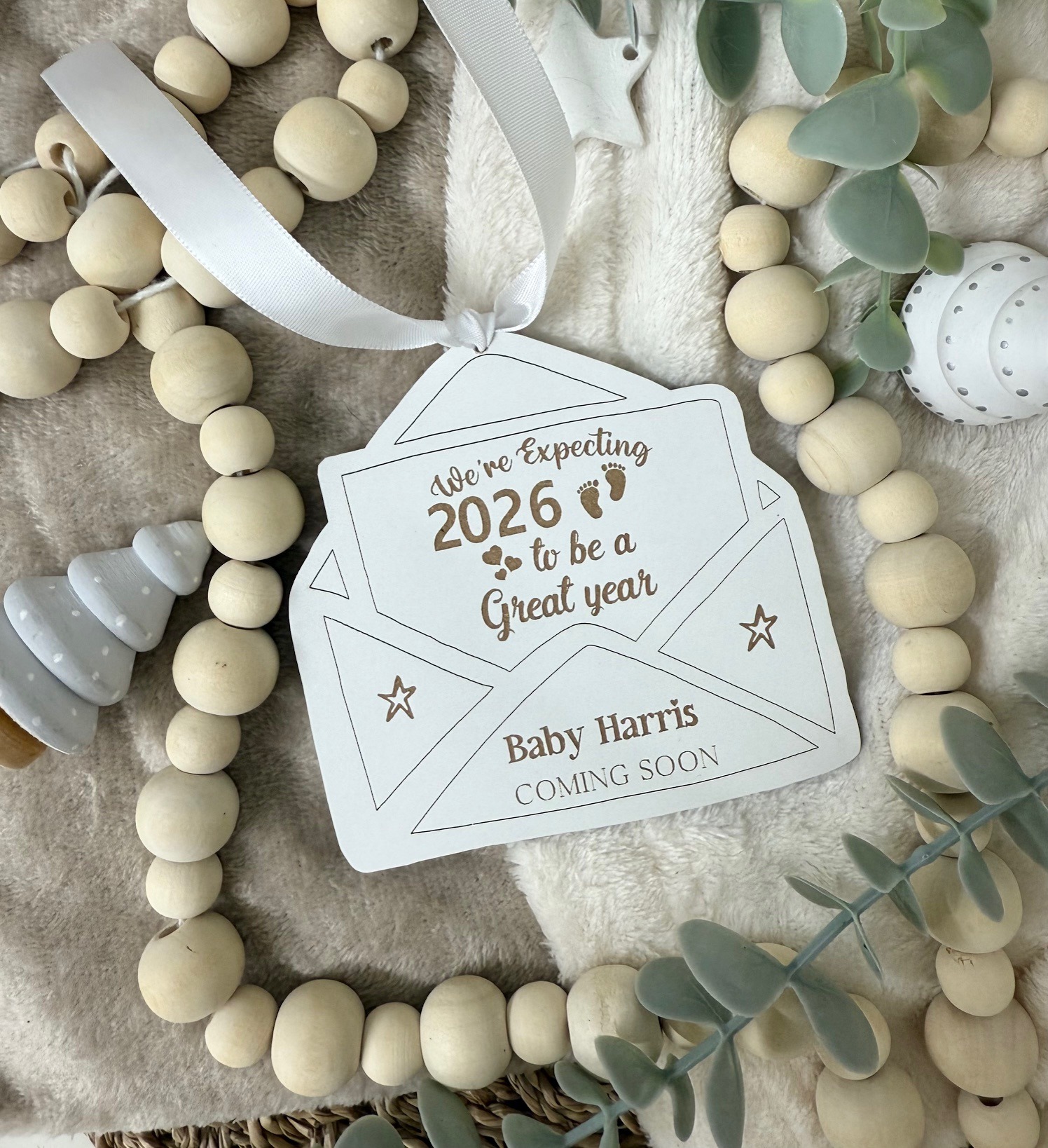 Baby Announcement We're Expecting in 2026 Letter Decoration (WH)