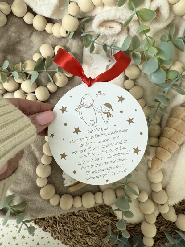 GRANDAD To Be Christmas’s To Come Hanging Wooden Christmas Decoration Grandparent Pregnancy Announcement Grandad To Be Gift From Bump (WH) 2