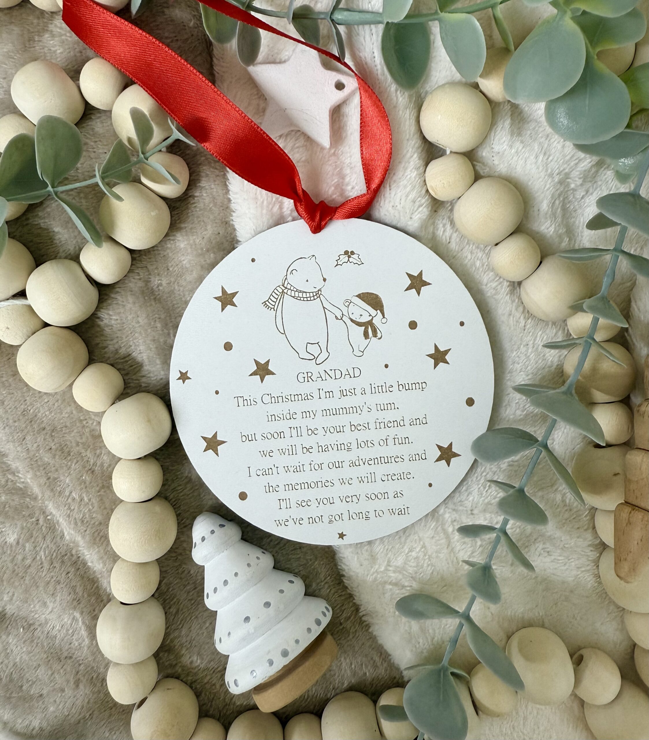 GRANDAD To Be Christmas’s To Come Hanging Wooden Christmas Decoration Grandparent Pregnancy Announcement Grandad To Be Gift From Bump (WH)