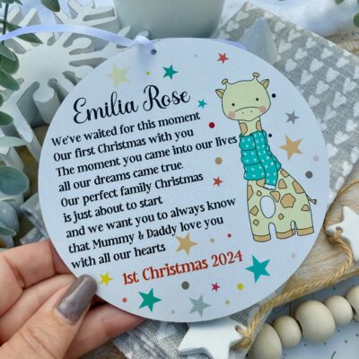 Baby Giraffe Our First Christmas With You 2025 Hanging Wooden Bauble Decoration (PR)