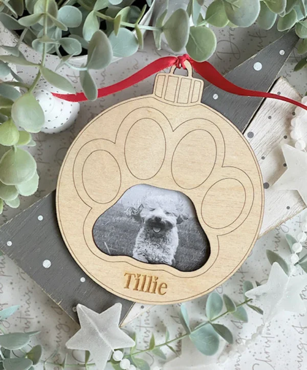 Paw Print Photograph Christmas Bauble Decoration