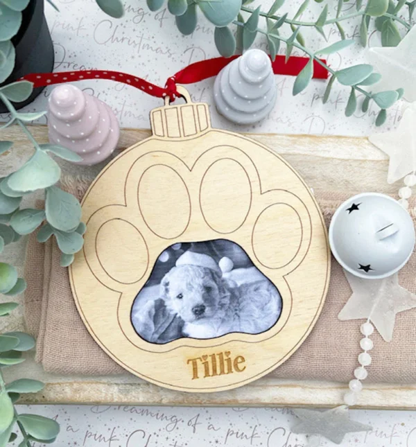 Paw Print Photograph Christmas Bauble Decoration - Image 3