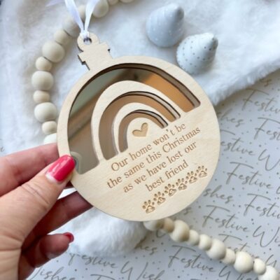 Remembering Our Pet At Christmas Mirrored Rainbow Bauble Decoration