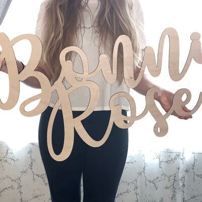 Wooden Double Name Sign in SWIRLY Font